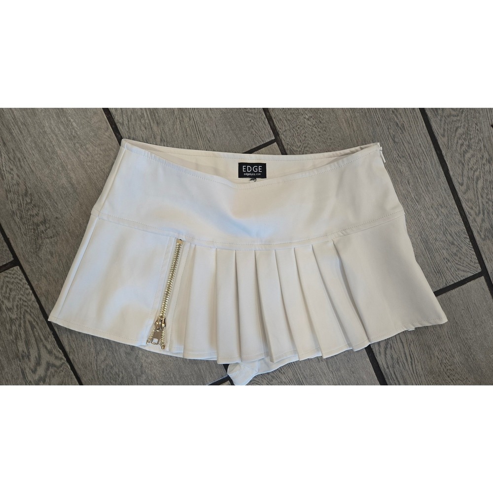 Edge by KS White Faux Leather Pleated Skort Mini Skirt Shorts Gold Zip Small
